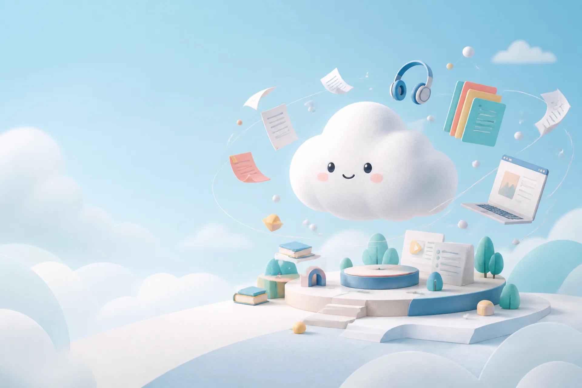 云朵与数字学习工具构成的CuteCloud学习空间